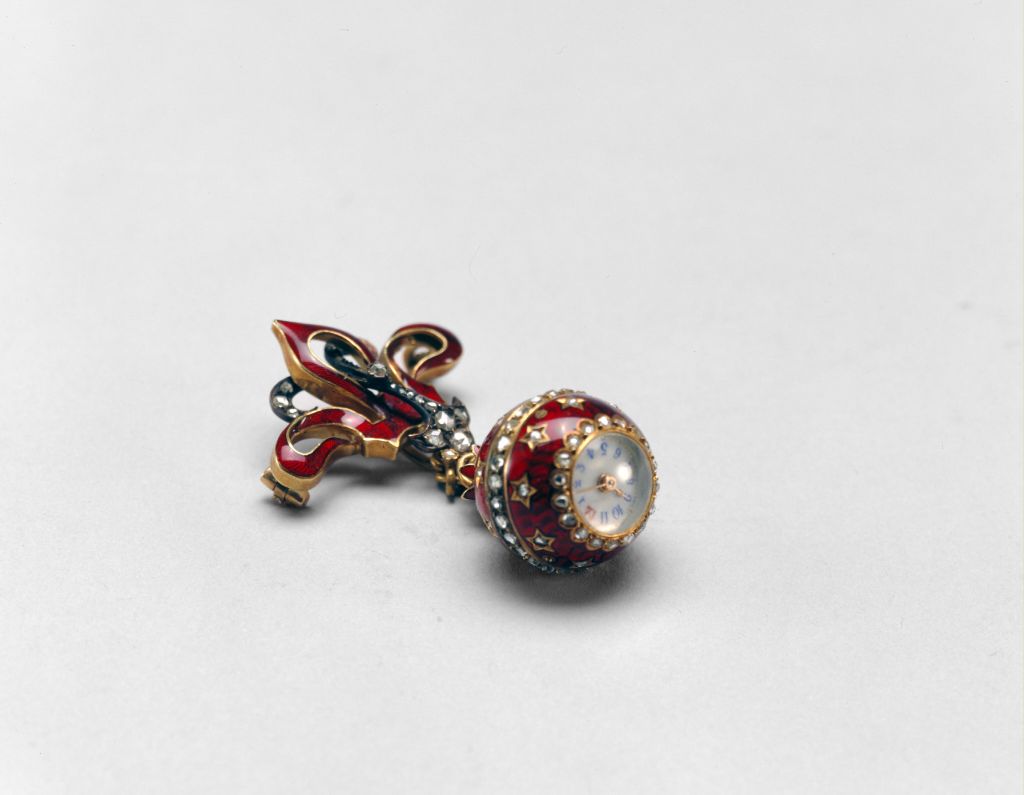 图片[1]-Gold enamel set diamond pomegranate pin watch-China Archive